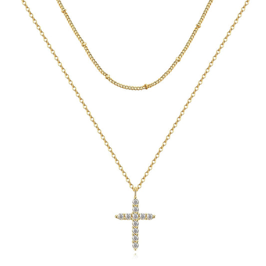 Diamonte Cross double necklace