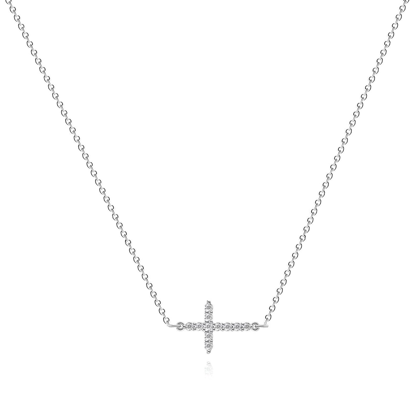 Silver Diamonte Cross Necklace