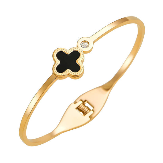 Black Four leaf Clover Bangle