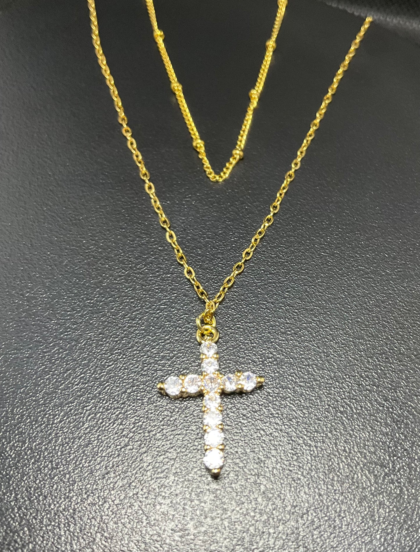 Diamonte Cross double necklace