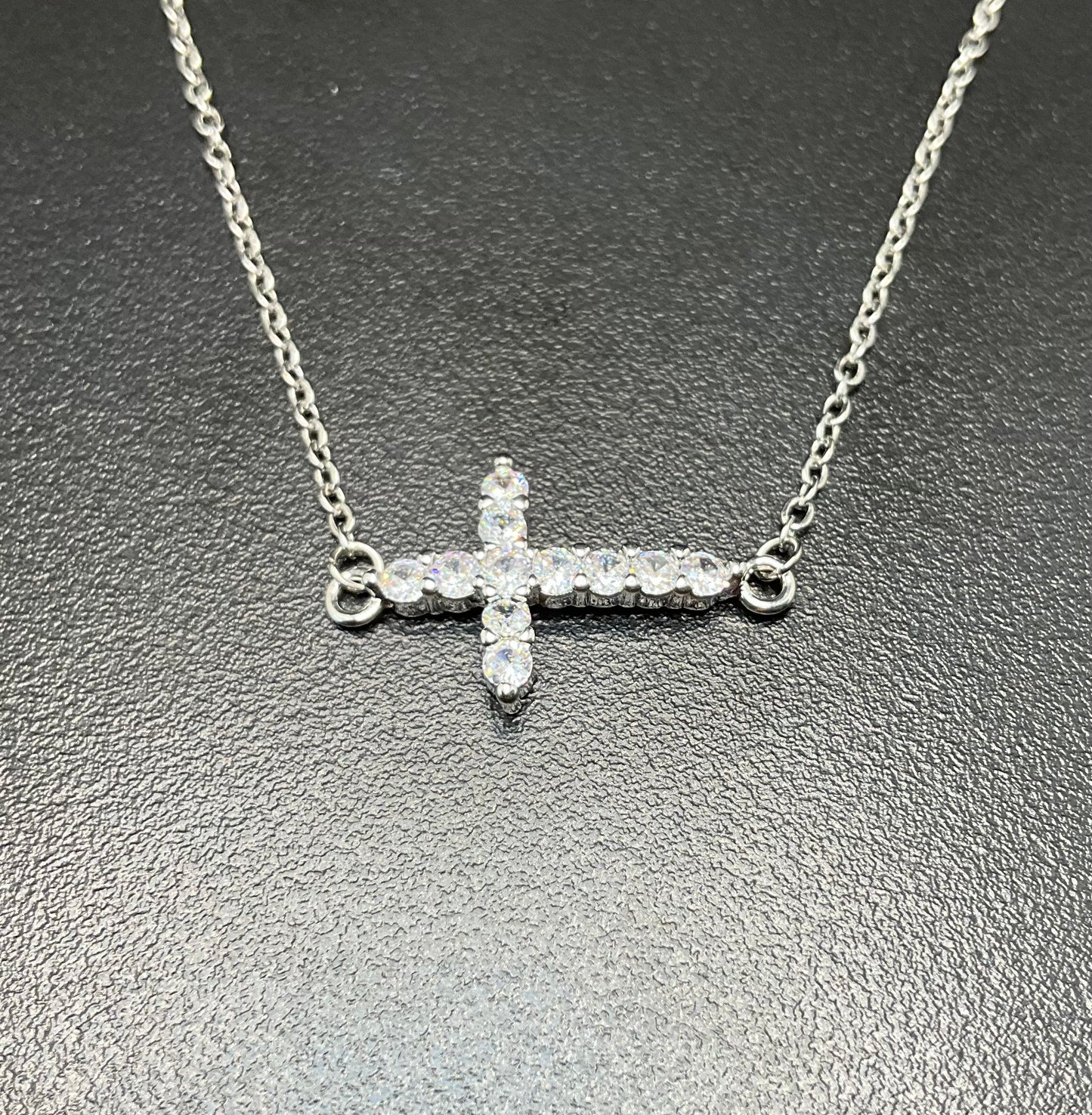 Silver Diamonte Cross Necklace